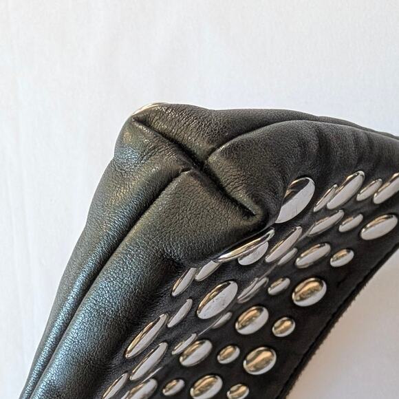 Sonia Rykiel Black Leather Silver Studs Zip Mini Bag Clutch - Picture 6 of 10